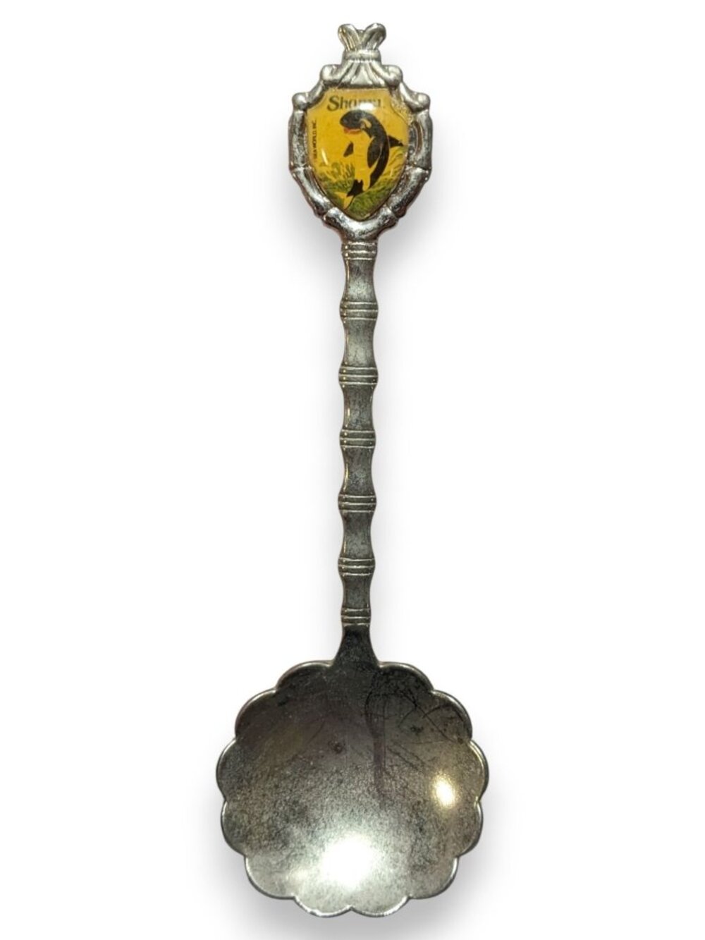 Vintage Travel Metal Silver Tone Shamu SeaWorld Souvenir Spoon 4 1 2 Inch